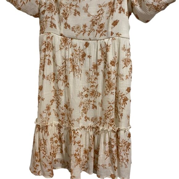 Blu Pepper Cream Floral Puff Sleeve Fit & Flare Mini Dress Sz S - Picture 4 of 12